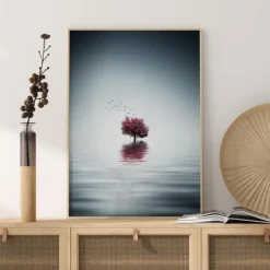 Autumn Trees Reflected Blue Lake Poster (21x29.7 cm (A4))