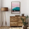 Blue Car At Pink Wall Poster (21x29.7 cm (A4))