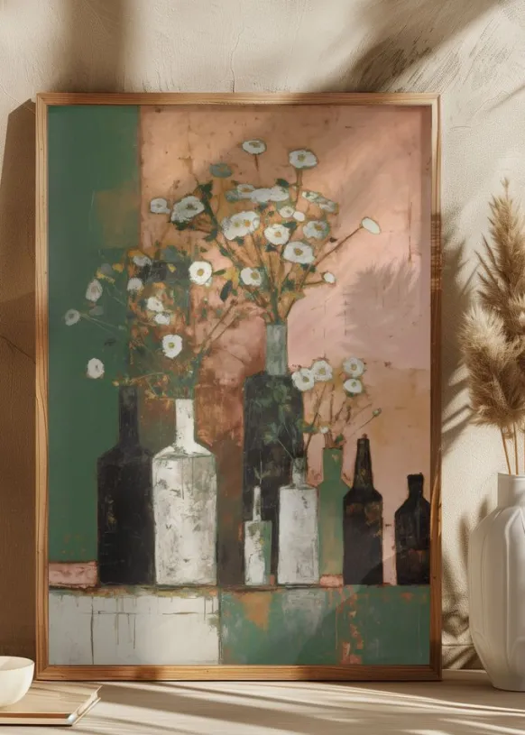 Bottles And Flowers Poster (21x29.7 cm (A4))