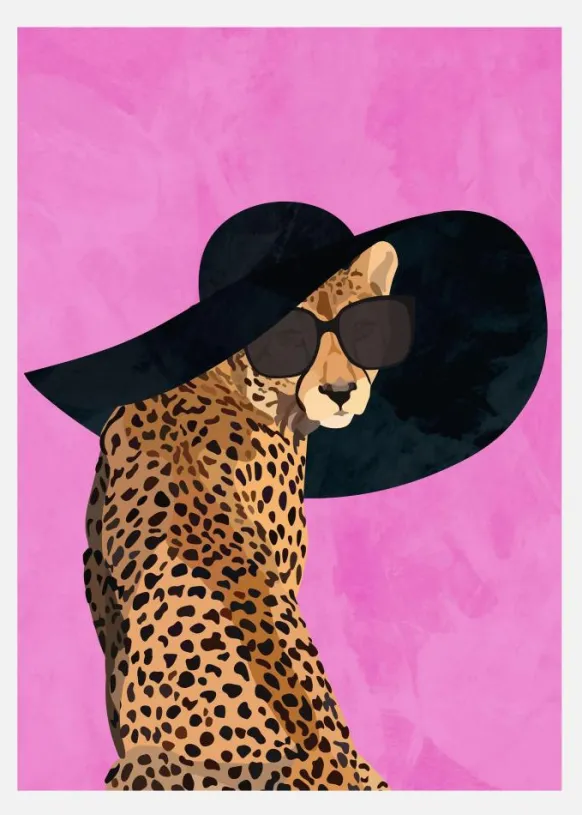 Cheetah Hat Pink Canvastavla (30x40 cm)