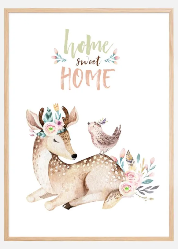 Deer with flowers Poster (21x29.7 cm (A4))