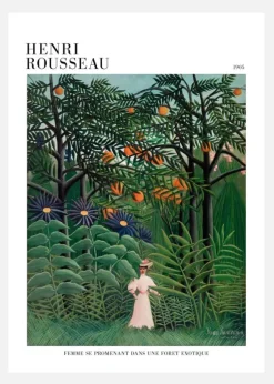 Femme Se Promenant Dans Une Foret Exotique Canvastavla (30x40 cm)