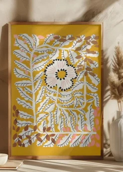 Fern leaves and flower mustard Poster (21x29.7 cm (A4))