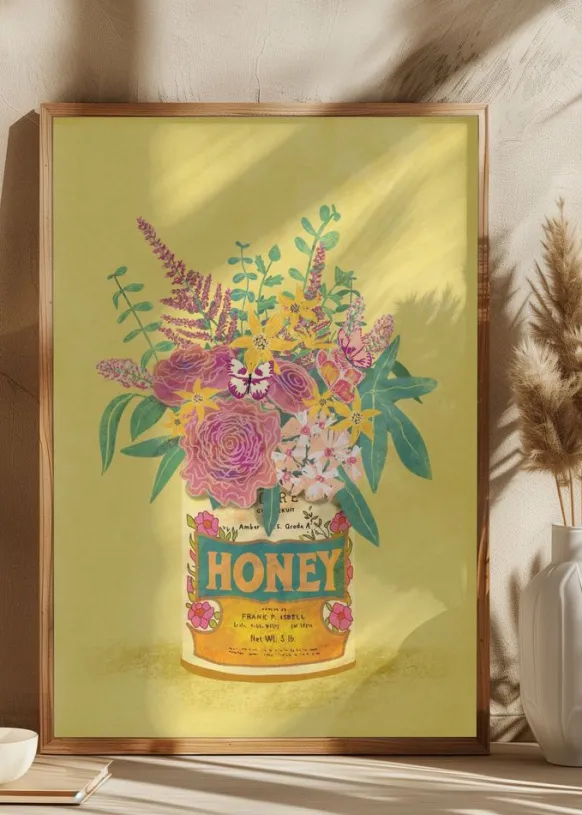 Flowers In a vintage Honey Can Poster (21x29.7 cm (A4))