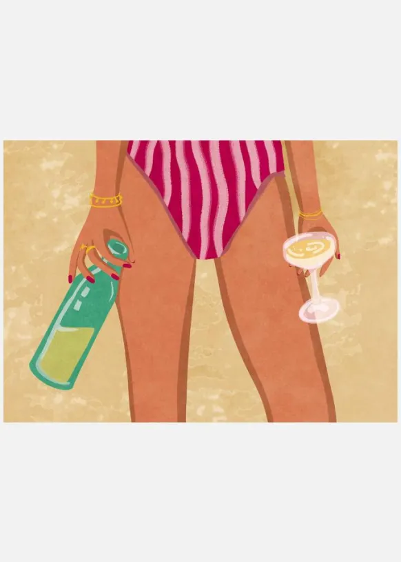 Girl With Wine At The Beach Canvastavla (30x40 cm)