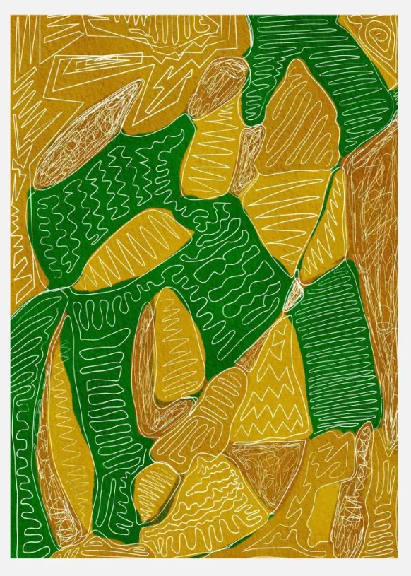 Gold And Green Abstract Canvastavla (30x40 cm)