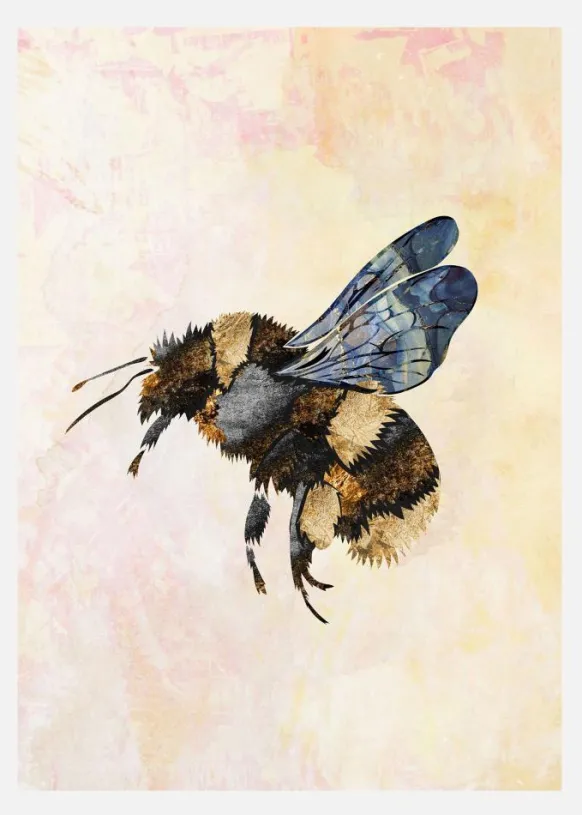 Grunge Watercolour Bee Canvastavla (30x40 cm)