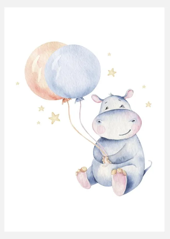 Hippo Balloon Canvastavla (30x40 cm)