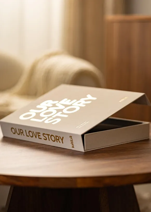 KAILA OUR LOVE STORY Creme - Coffee Table Photo Album (60 Svarta Sidor)