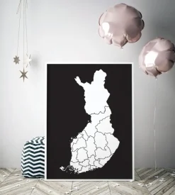 Karta - Finland - Vit Poster (21x29.7 cm (A4))