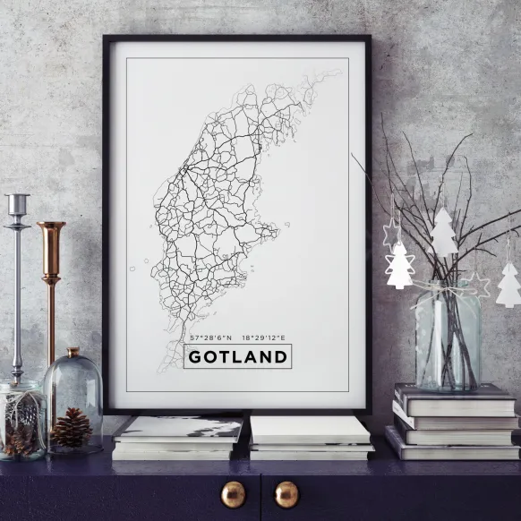 Karta - Gotland - Vit Poster (21x29.7 cm (A4))