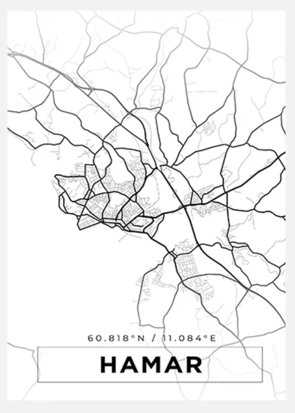 Karta - Hamar - Vit Canvastavla (30x40 cm)