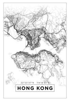 Karta - Hong Kong - Vit Poster (21x29.7 cm (A4))