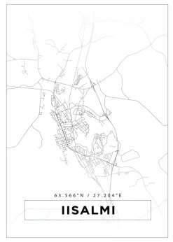 Karta - Iisalmi - Vit Poster (21x29.7 cm (A4))
