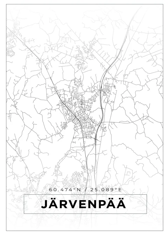 Karta - Järvenpää - Vit Poster (21x29.7 cm (A4))