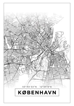 Karta - København - Vit Poster (21x29.7 cm (A4))