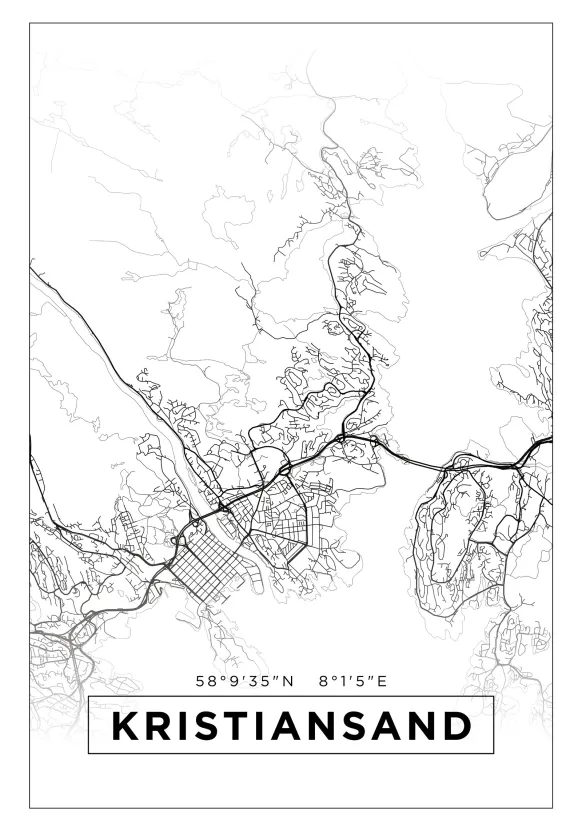 Karta - Kristiansand - Vit Poster (21x29.7 cm (A4))
