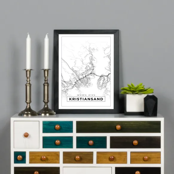 Karta - Kristiansand - Vit Poster (21x29.7 cm (A4))