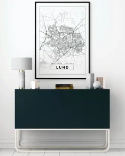Karta - Lund - Vit Poster (21x29.7 cm (A4))