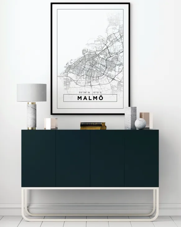 Karta - Malmö - Vit Poster (21x29.7 cm (A4))