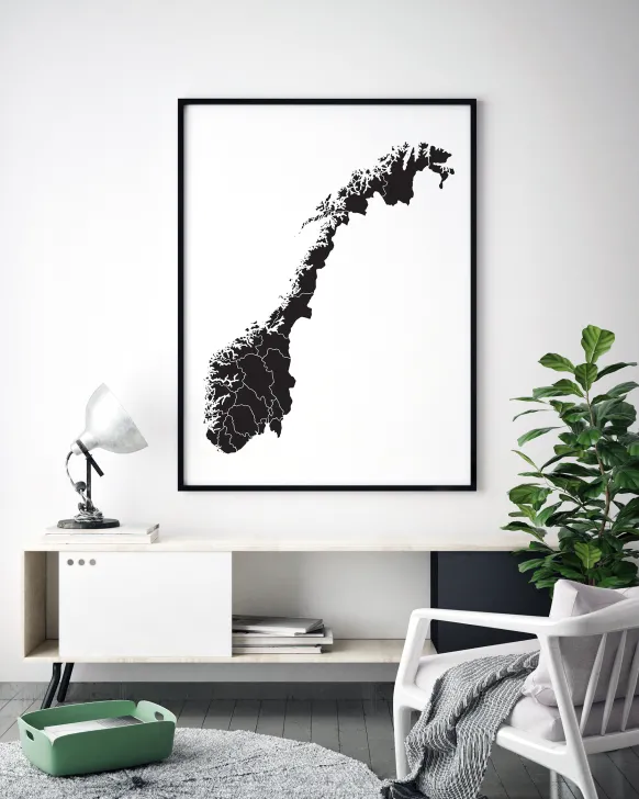 Karta - Norge - Svart Poster (21x29.7 cm (A4))