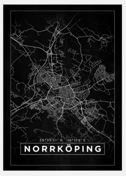 Karta - Norrköping - Svart Canvastavla (30x40 cm)