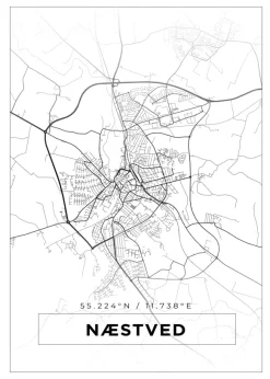 Karta - Næstved - Vit Poster (21x29.7 cm (A4))