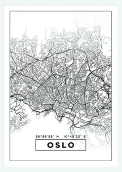 Karta - Oslo - Vit Canvastavla (30x40 cm)