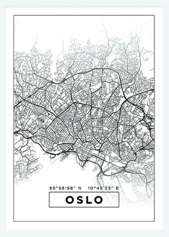 Karta - Oslo - Vit Canvastavla (30x40 cm)