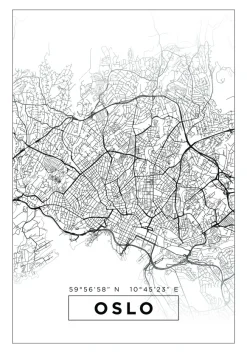 Karta - Oslo - Vit Poster (21x29.7 cm (A4))