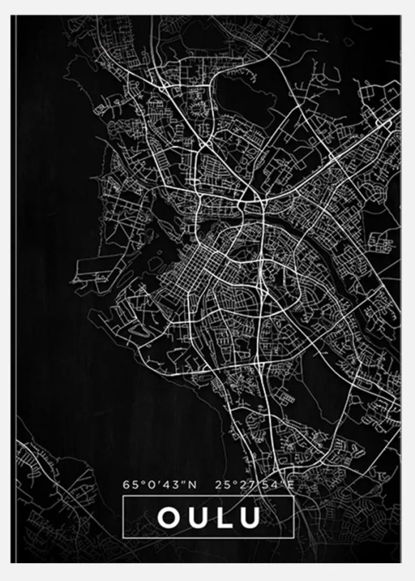 Karta - Oulu - Svart Canvastavla (30x40 cm)