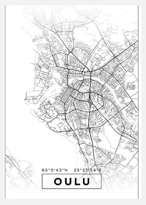 Karta - Oulu - Vit Canvastavla (30x40 cm)