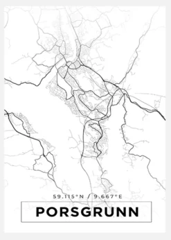 Karta - Porsgrunn - Vit Canvastavla (30x40 cm)