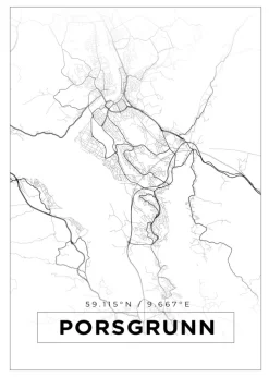 Karta - Porsgrunn - Vit Poster (21x29.7 cm (A4))