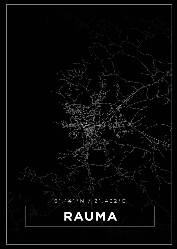 Karta - Rauma - Svart Poster (21x29.7 cm (A4))
