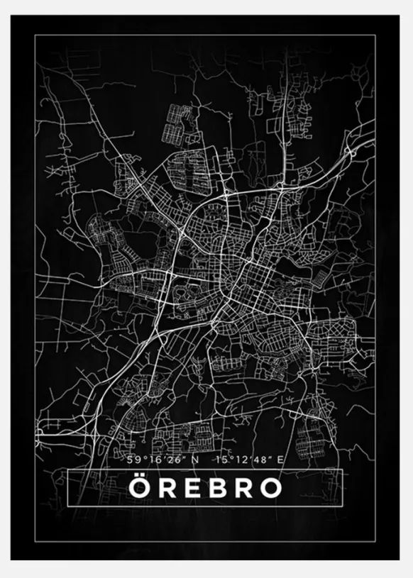 Karta - Örebro - Svart Canvastavla (30x40 cm)