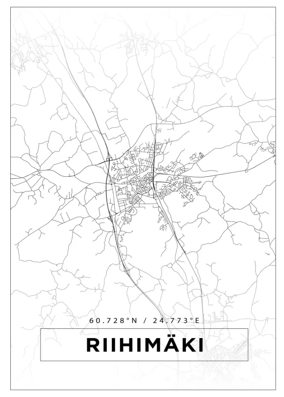 Karta - Riihimäki - Vit Poster (21x29.7 cm (A4))
