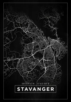 Karta - Stavanger - Svart Poster (21x29.7 cm (A4))