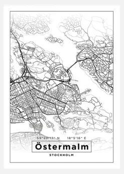 Karta - Östermalm - Vit Canvastavla (30x40 cm)