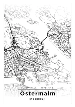 Karta - Östermalm - Vit Poster (21x29.7 cm (A4))