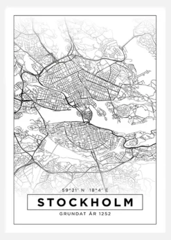 Karta - Stockholm - Vit Canvastavla (30x40 cm)