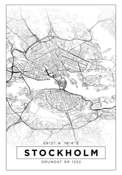 Karta - Stockholm - Vit Poster (21x29.7 cm (A4))