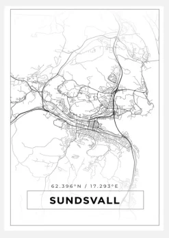 Karta - Sundsvall - Vit Canvastavla (30x40 cm)