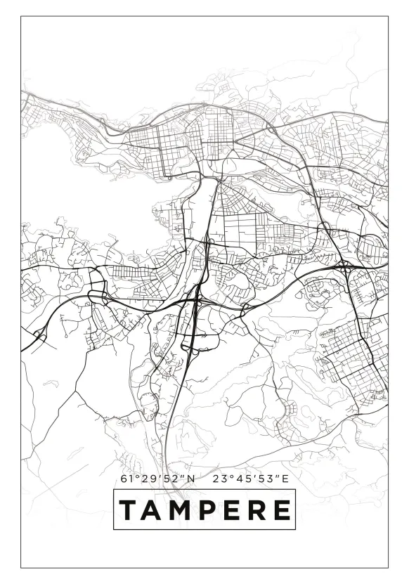 Karta - Tampere - Vit Poster (21x29.7 cm (A4))