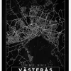 Karta - Västerås - Svart Canvastavla (30x40 cm)