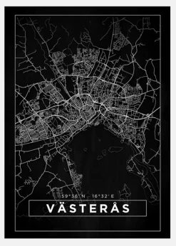 Karta - Västerås - Svart Canvastavla (30x40 cm)