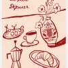 Le Petit Dejeuner Breakfast In Red Canvastavla (30x40 cm)