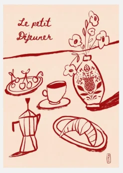 Le Petit Dejeuner Breakfast In Red Canvastavla (30x40 cm)