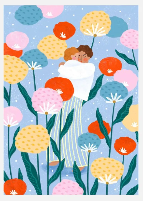 Mother And Child Amongst Flowers Canvastavla (30x40 cm)
