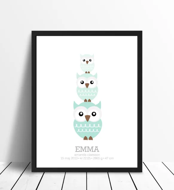 Owls Birth Poster II Green (21x29,7 cm (A4))
